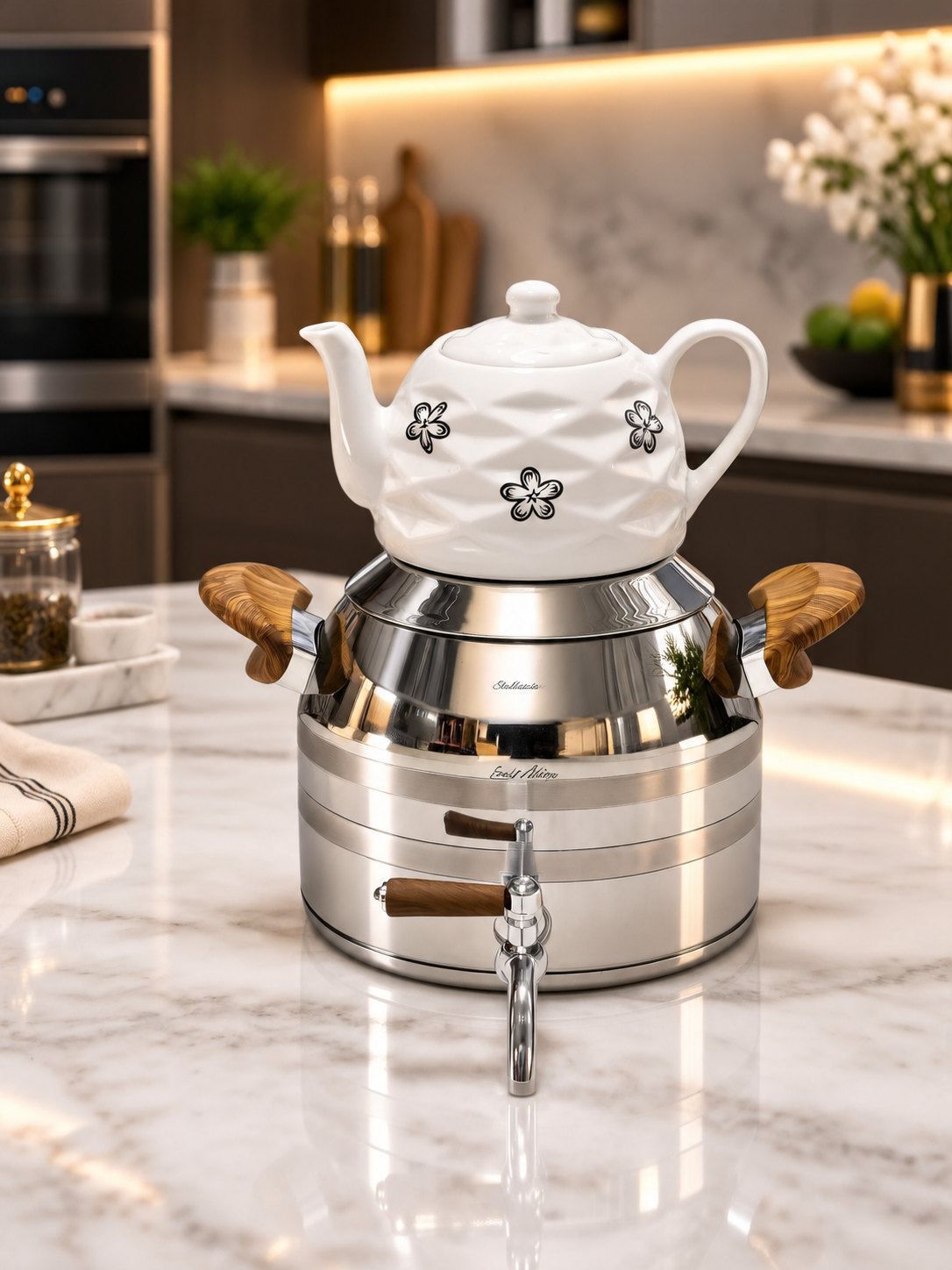 ست کتری و قوری (روگازی) دسته چوبی استیل