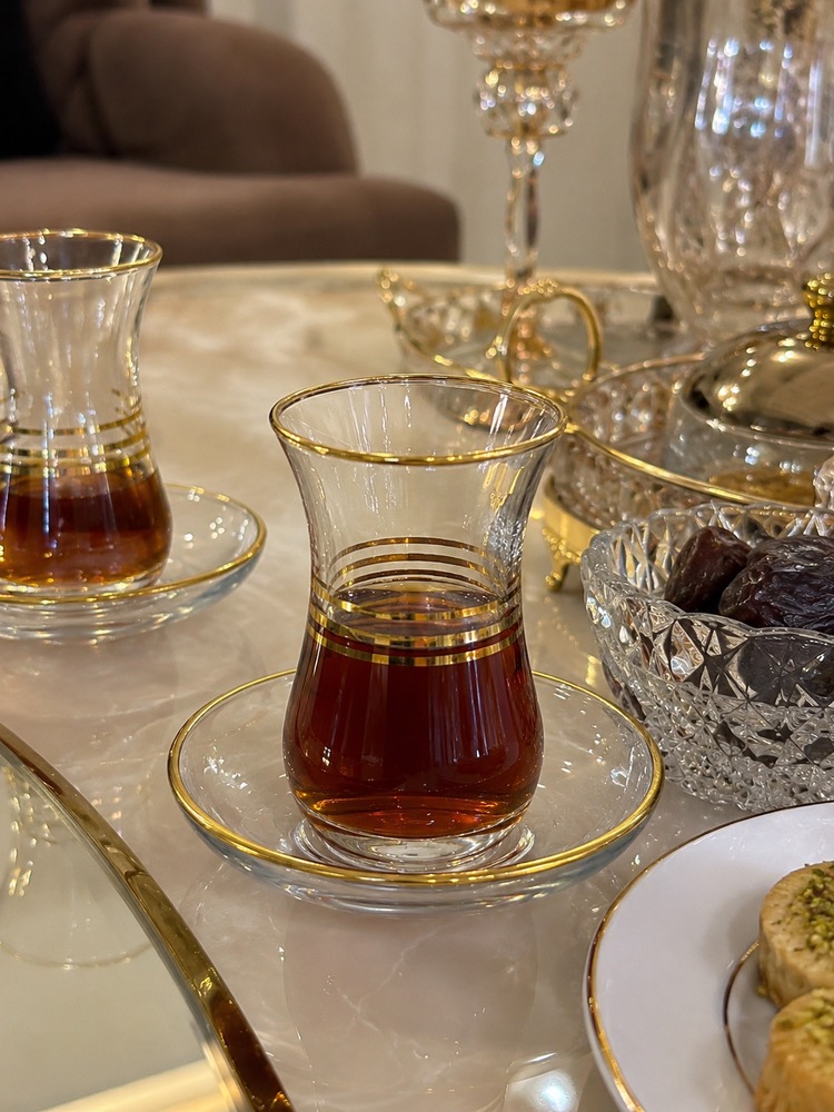 استکان نعلبکی کمرباریک لب طلایی ترکیه